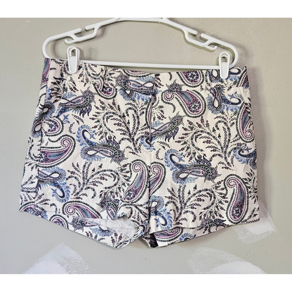 LOFT The Riviera Short Size 10 Paisley Print Blue Purple Cotton Blend Mid Rise